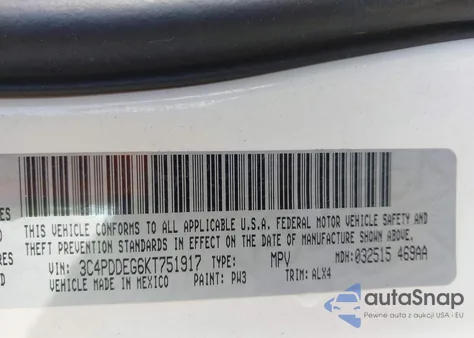 2019 Dodge Journey Gt Awd z USA, uszkodzony, nr VIN 3C4PDDEG6KT751917